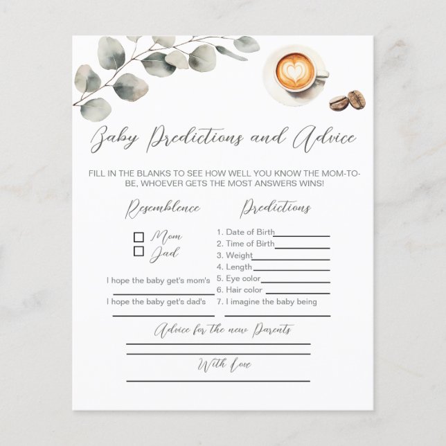 Babyshow mit Kaffeebohnen, Ratschläge für neue Elt (Vorderseite)