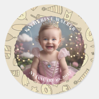 BABYSHOWER pastel beige bunny cute party photo Runder Aufkleber