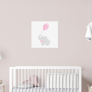 Babyshower-Plakat mit Elefant und rosa Luftballon Poster