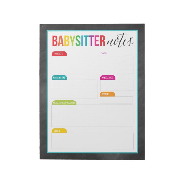 Babysitter-Anmerkungen Notepad für Eltern (groß) Notizblock (Rotiert)