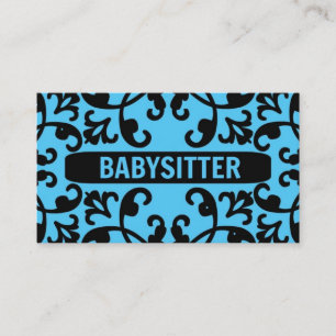 Babysitter Blue Damask Business Card Visitenkarte