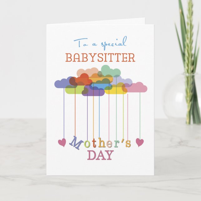 Babysitter, Cute Mother's Day Rainbow Clouds Karte (Vorderseite)