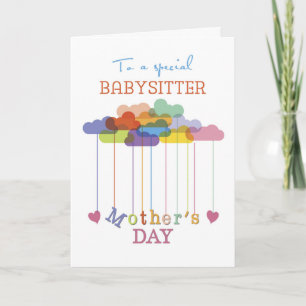 Babysitter, Cute Mother's Day Rainbow Clouds Karte