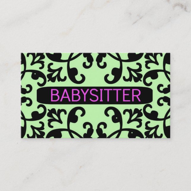 Babysitter Damask Business Card Visitenkarte (Vorderseite)