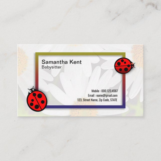 Babysitter Ladybug Daisy Photo Frame Business Card Visitenkarte (Vorderseite)