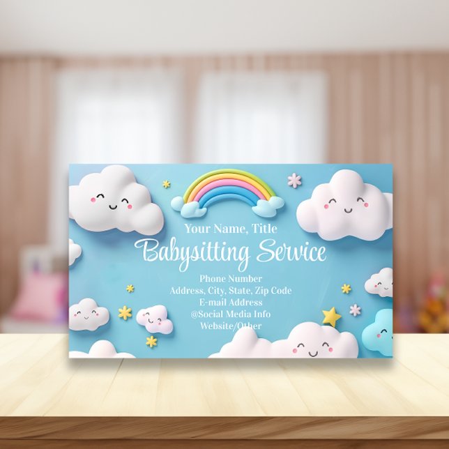 Babysitter Nanny Kinderbetreuung glückliche Wolken Visitenkarte (pastel babysitting childcare business cards)