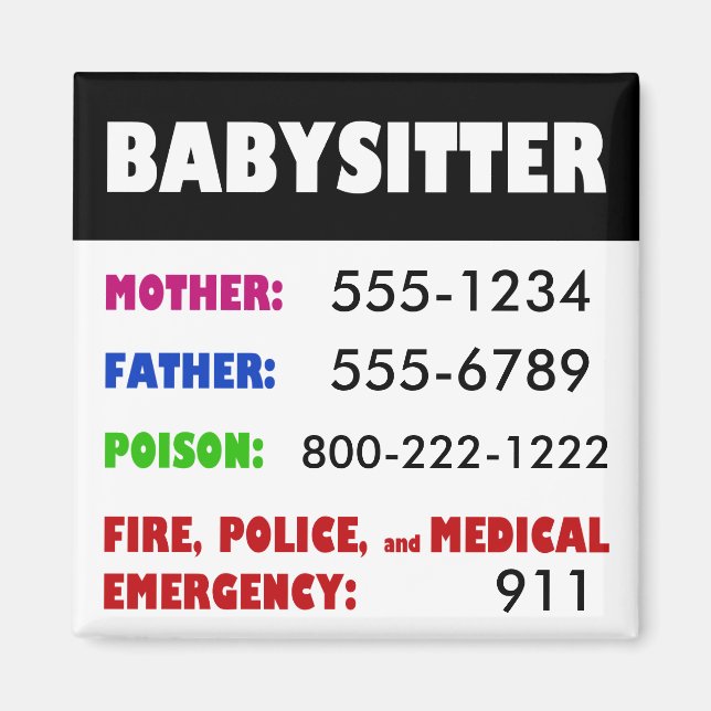 Babysitter-Notrufnummern-Magnet Magnet (Vorne)