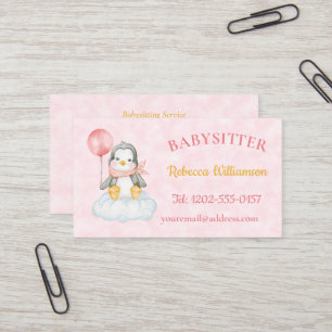 Babysitter QR-Code Niedlich Pinguin Pink Visitenkarte