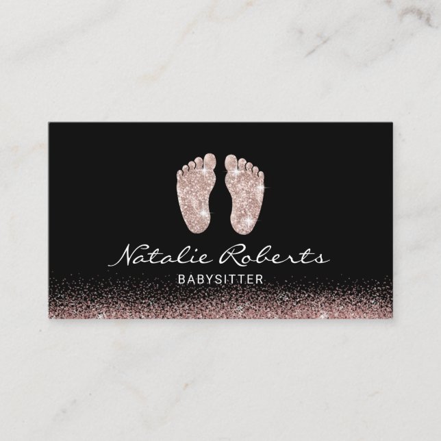 Babysitter Rose Gold Glitzer Feet Nanny Visitenkarte (Vorderseite)