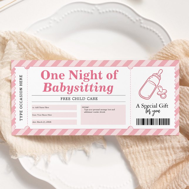 Babysitter Service Pink Geschenkgutschein Einladung (Von Creator hochgeladen)