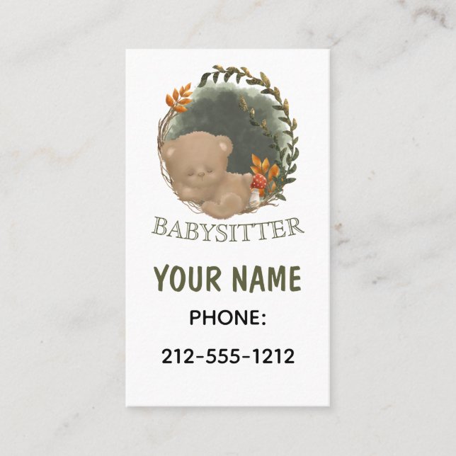 Babysitter Sleepy Baby Bear Business Cards Visitenkarte (Vorderseite)