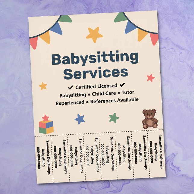 Babysitter-Zettel-Streifen Flyer (Babysitting Tear Off Strips Flyer)