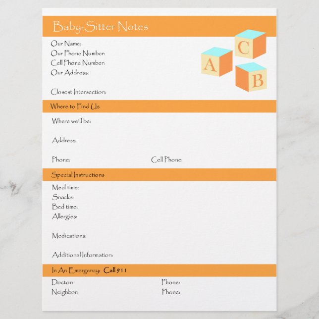 Babysitterliste Informationen und Anleitungen Flyer (Vorne)