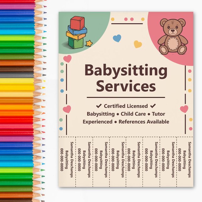 Babysitting-Dienstleistungen Abriss-Streifen Flyer (Babysitting Services Tear Off Strips Flyer)