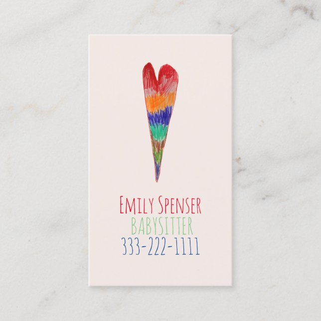 Babysitting & Kinderbetreuung Gezeichnet Herzkarte Visitenkarte (Vorderseite)