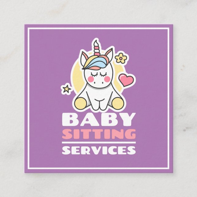 Babysitting Services Niedlich Unicorn Beruflich Ki Quadratische Visitenkarte (Vorderseite)