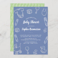Babyspielzeug Kleidung Blue Baby Dusche Einladung