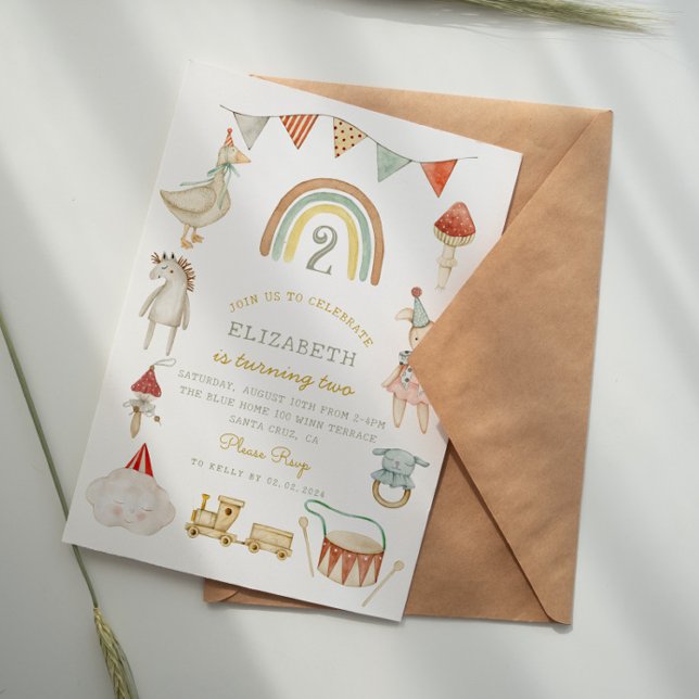 Babyspielzeug mit Wasserfarbe Whimsical Geburtstag Einladung (Von Creator hochgeladen)