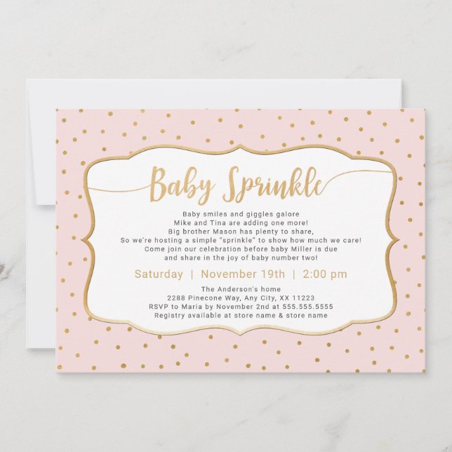 Babysprink mit Goldkonfetti Einladung (Vorderseite)