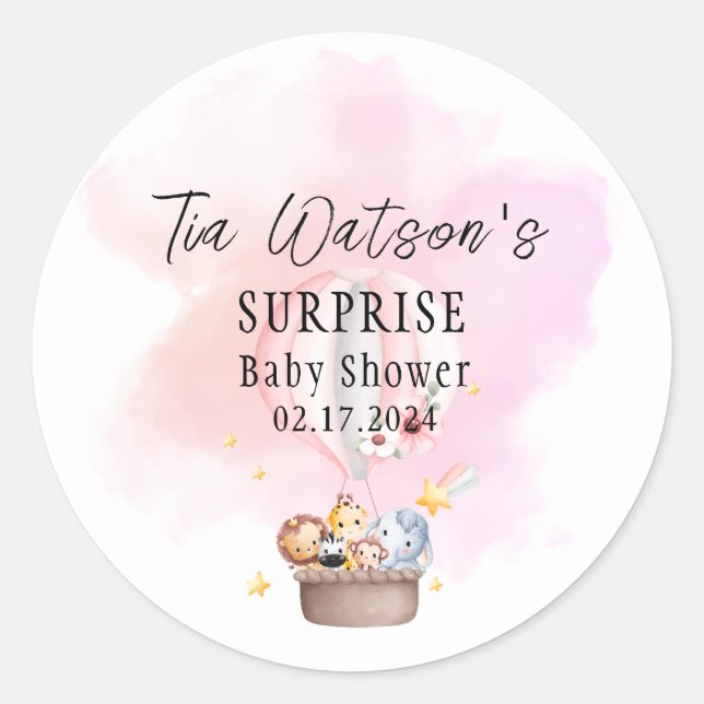 Babytiere auf einem Heißluftballon-Rundaufkleber Runder Aufkleber (Vorderseite)