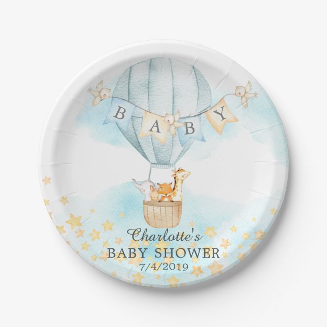 Babytiere Heißluftballon Babydusche 7" Platten Pappteller (Vorderseite)