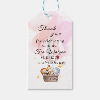 Babytiere in einem rosa Heißluftballon - Geschenkm Geschenkanhänger