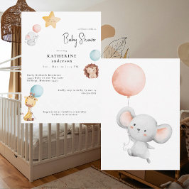 Babytiere mit Balloons Niedliche Babydusche Einladung