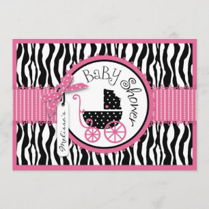 Babyträgt, Zebra Print & Hot Pink Baby Dusche Einladung