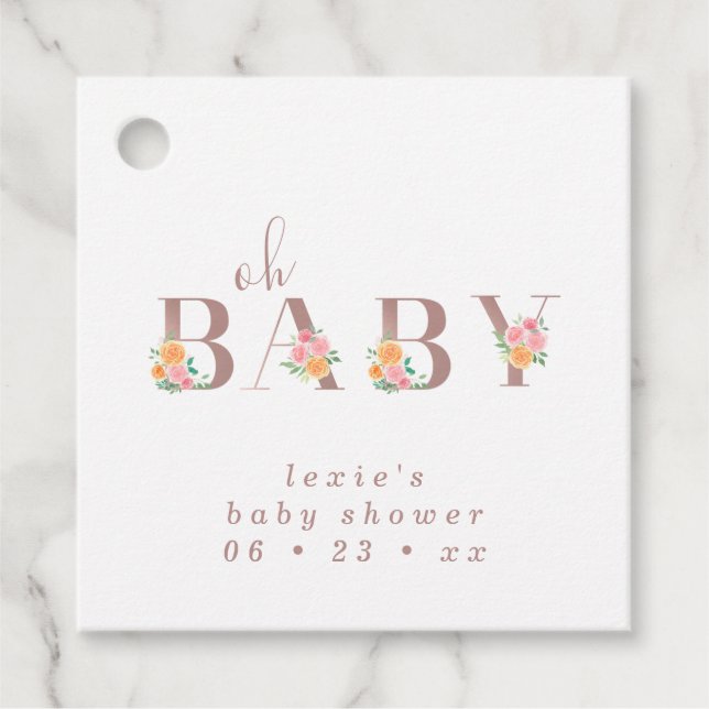 Babytyp und Rose Babydusche-Liebesmarken Geschenkanhänger (Vorderseite)