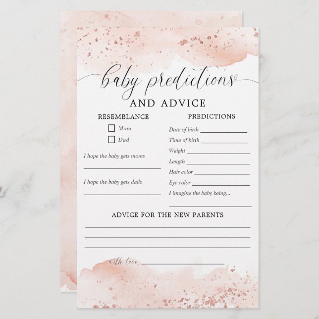 Babyvorhersagen und Ratgeber-Karte Babydusche (Vorne/Hinten)