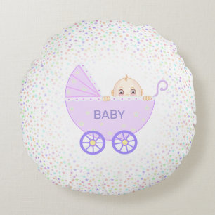 Babywanne mit Baby und mehrfarbigen Sternen  Rundes Kissen