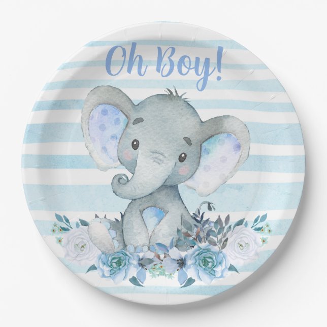 Babywindeln mit Elephant Watercolor Babydusche Pappteller (Vorderseite)