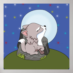 Babywolf heult den Mond an Poster