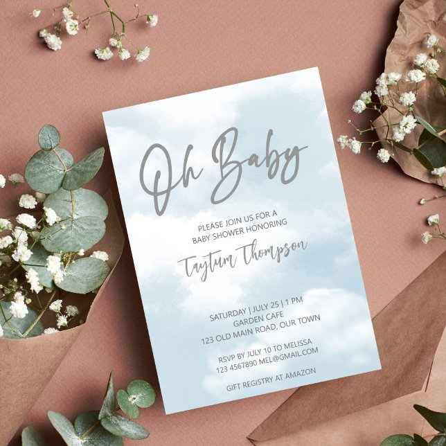Babywolke Babydusche graue Wolken Babydusche Einladung (Oh baby cloud baby shower pastel grey clouds gender neutral invitation template instant download)