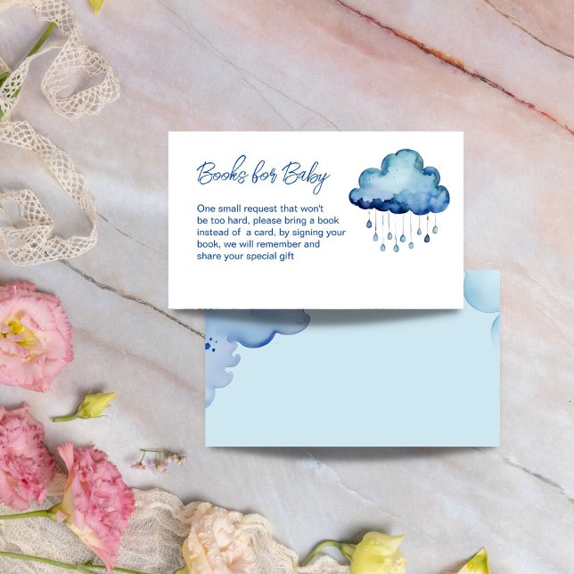 Babywolke-Babyduscheanfrage Begleitkarte (Oh Baby cloud baby shower books request Enclosure Card books for baby card whimsical blue cloud)