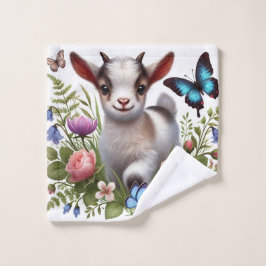 Babyziege mit bunten Schmetterlingen und Blume Badhandtuch Set