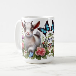 Babyziege mit bunten Schmetterlingen und Blume Kaffeetasse