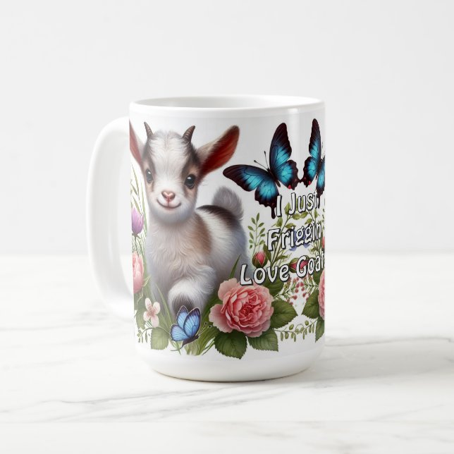 Babyziege mit bunten Schmetterlingen und Blume Kaffeetasse (Vorderseite Links)