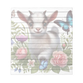 Babyziege mit bunten Schmetterlingen und Blume Notizblock