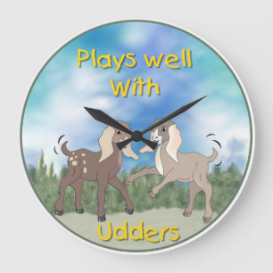 Babyziegen spielen gut mit Udders Wall Clock Große Wanduhr