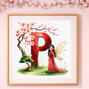 Babyzimmer für Mädchen Buchstabe P Feen Blumenmust Poster