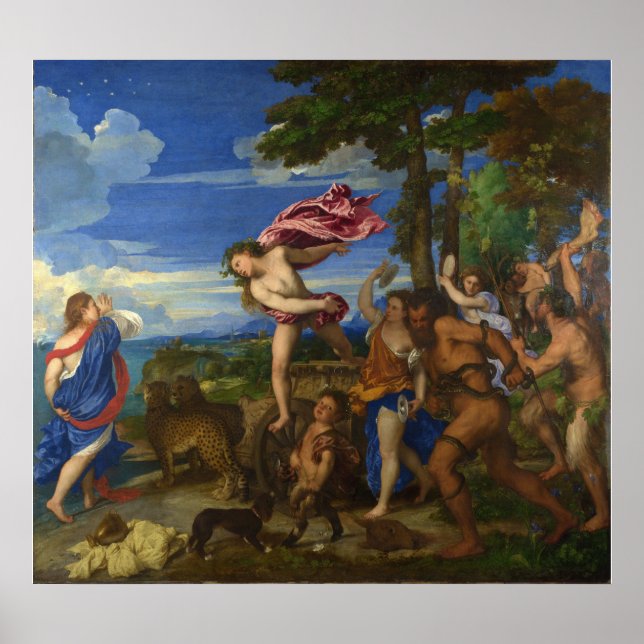 Bacchus und Ariadne von Tizian Poster (Vorne)