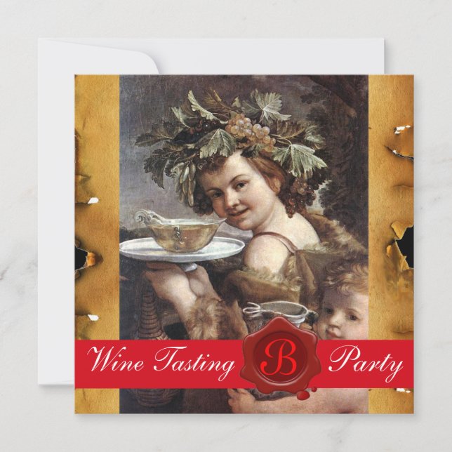 BACCHUS, WEINVERSUCHEN PARTY ROT WAX SIEGEL PARCHM EINLADUNG (Vorderseite)