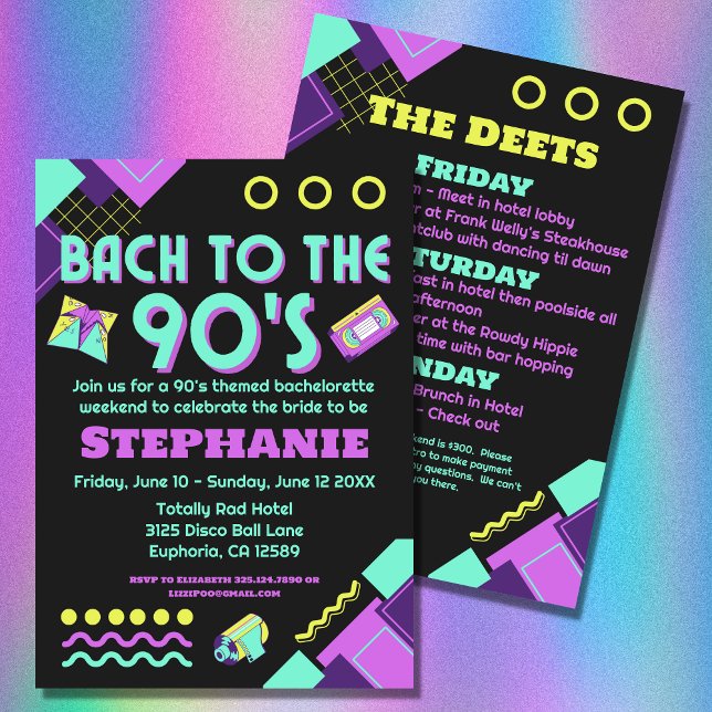 Bach bis zum 90er-Jahre-Wochenende in Bachelorette Einladung (A fun 90s theme for your bachelorette party!)