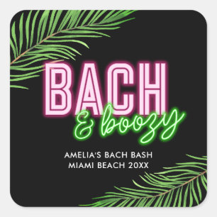 Bach & Boozy Neon Grün & Rosa Tropicales Wochenend Quadratischer Aufkleber