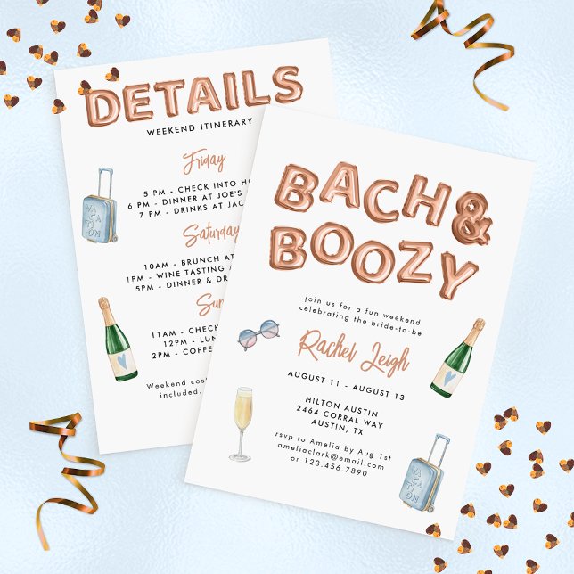 Bach & Boozy Rose Gold Bachelorette Wochenende Einladung (Von Creator hochgeladen)