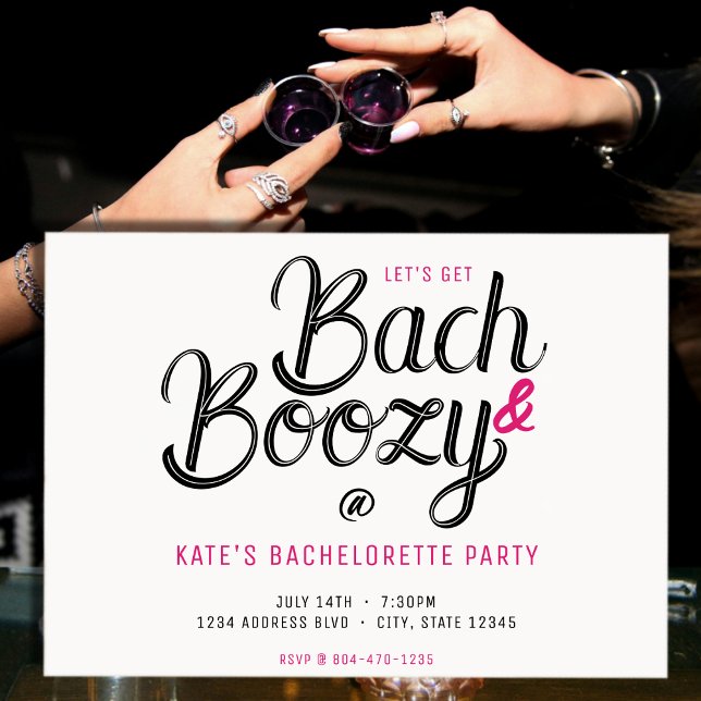 Bach & Boozy White & Pink Junggeselinnen-Abschied Einladung (Bach & Boozy Black & Pink Bachelorette Party Invitation
)