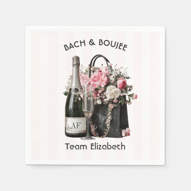 Bach & Boujee Personalisiertes Team Braut Junggese Serviette (Vorderseite)