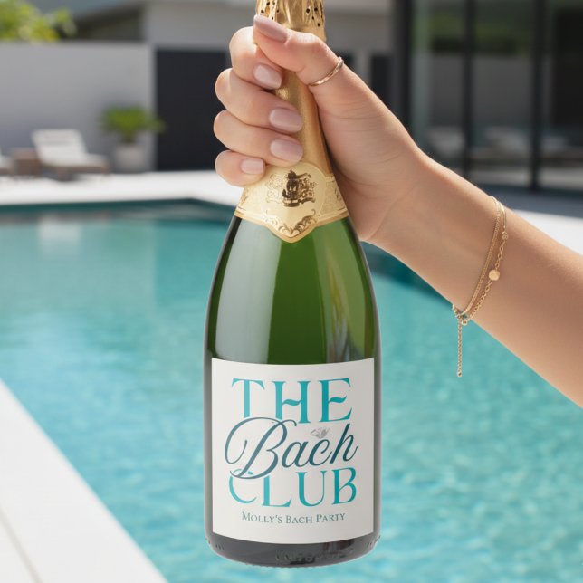 Bach Club Moderner Blue Junggeselinnen-Abschied (Bach Club Modern Simple Blue Bachelorette Party Sparkling Wine Label)