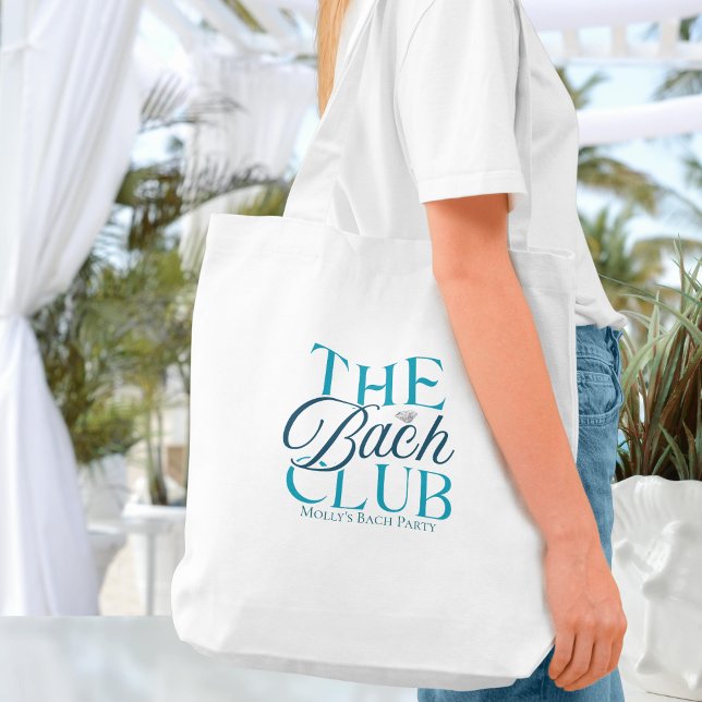 Bach Club Moderner Blue Junggeselinnen-Abschied Tragetasche (Bach Club tote bag with modern serif font – perfect for bridesmaid proposals or bridal celebrations!)